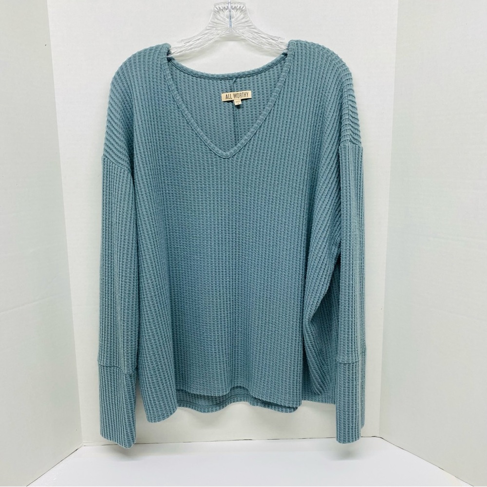 All Worthy Womens Size M Sage Green Top Relaxed Fit Long Sleeve Polyester Rayon